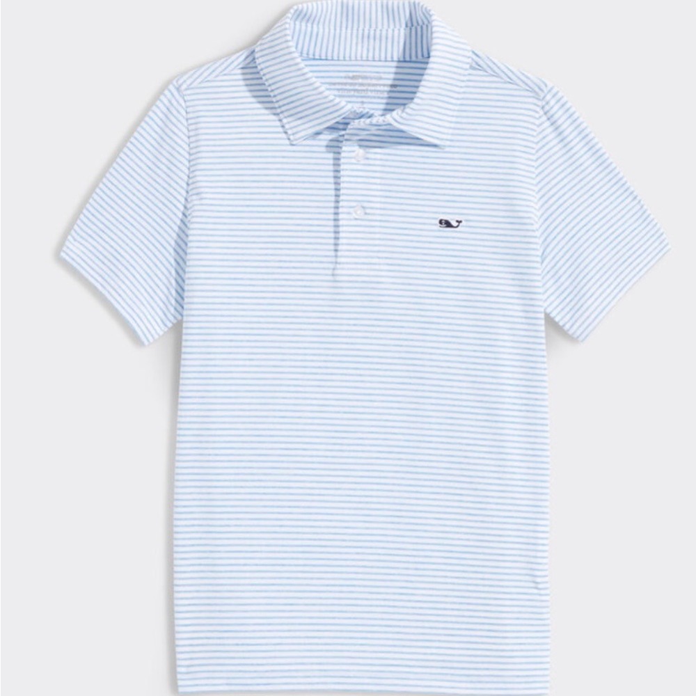 Vineyard Vines Light Blue Striped Whale Logo Polo